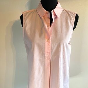 Pink with white pin strips half button up sleeveless